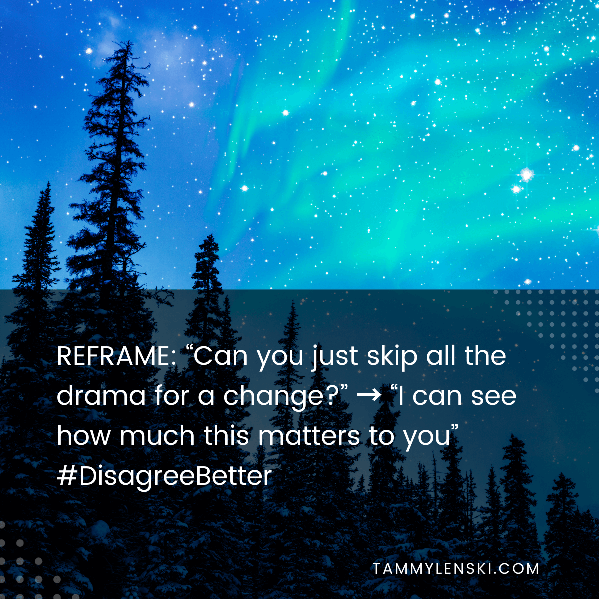 Reframe: "Can you just skip all the drama for a change?" --> "I can see how much this matters to you" #DisagreeBetter
